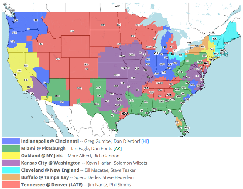 Illustration for article titled Which TV Market's Getting Screwed Today? Your Week 14 NFL Viewing Maps